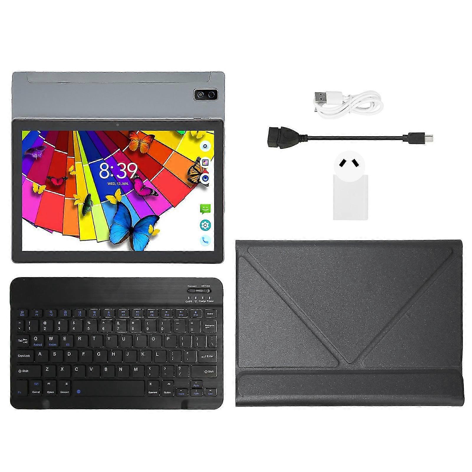 8GB 128GB 5G WiFi 4G LTE Calling Tablet with Keyboard and PU Leather Case - Grey