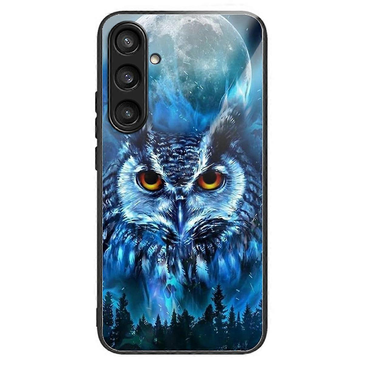 For Samsung Galaxy S24 FE Case Tempered Glass Back Cover with Pattern Printing - Owl Moon