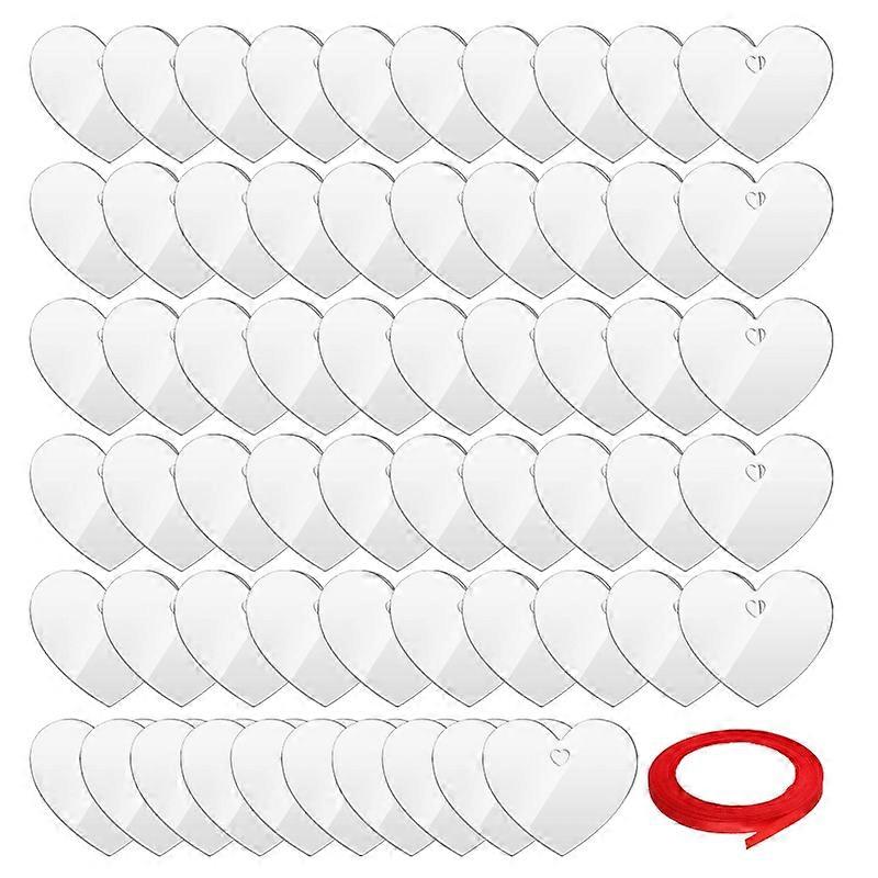 60 Pieces Acrylic Hearts Discs with Hole Heart Slices Red Ribbon for DIY Craft
