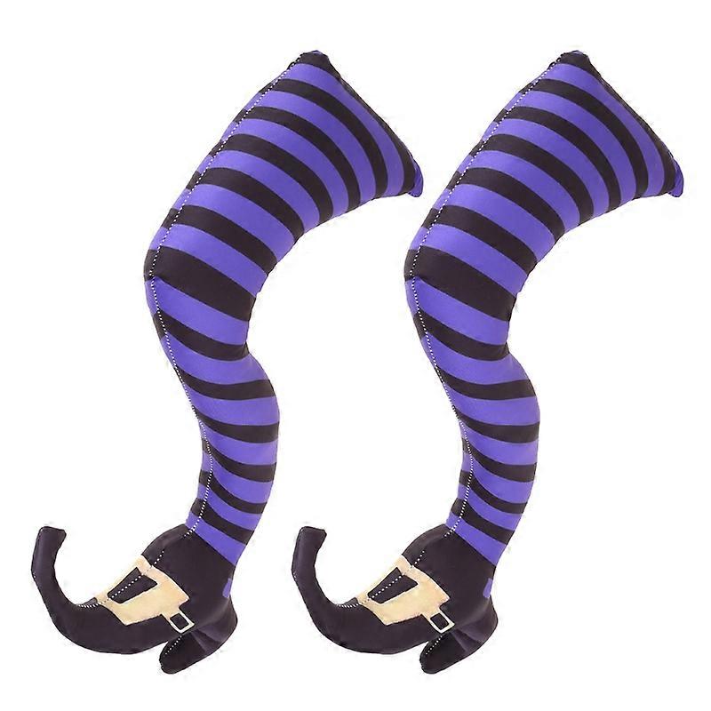 1 Pair Halloween Evil Witch Legs Props Upside Down Wizard Feet with Boot Stake Garden Courtyard Ornament Decoration