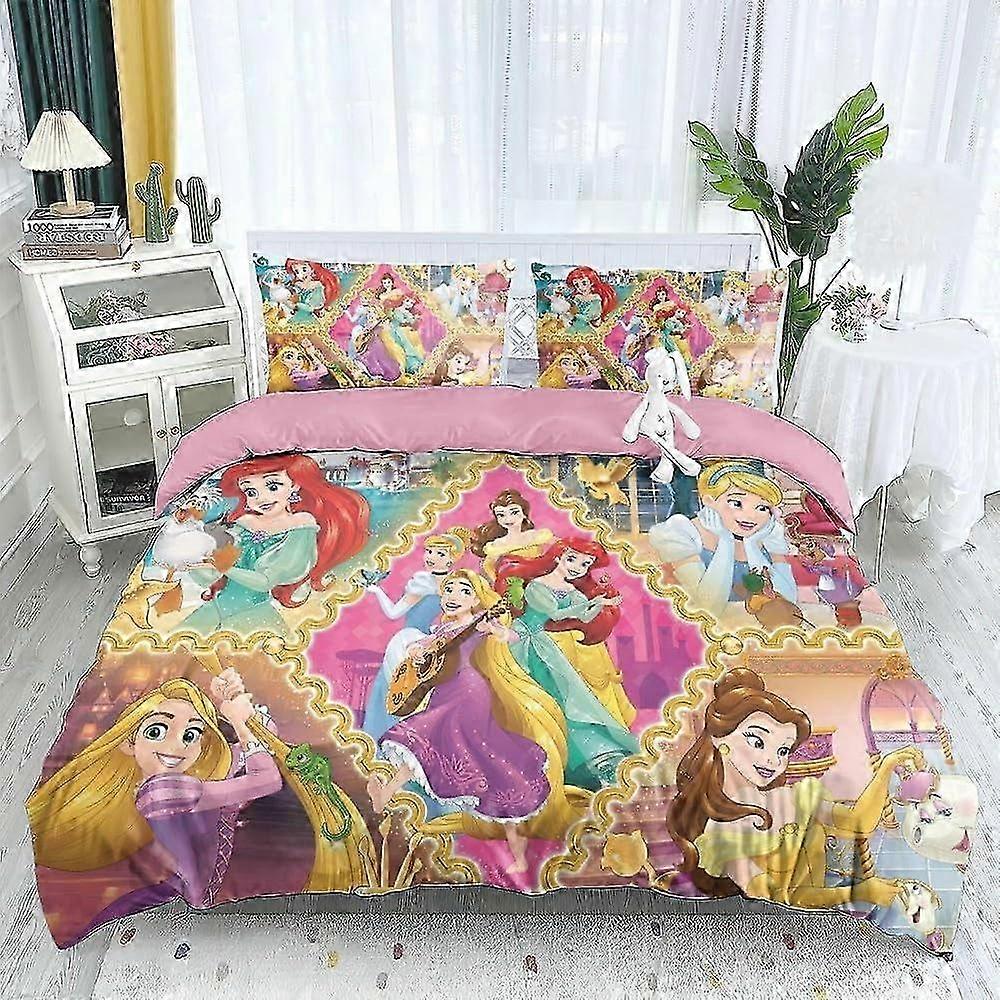 n924 Lençóis Princesa Cartoon Series3-s Conjunto de capa de edredão de cama, Conjunto de cama de microfibra (1 capa de edredão e 2 fronhas) Lençóis iiv924