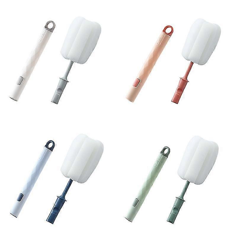 4pcs Replaceable Sponge Head Cleaning Brush Cleaner With Plastic Long Handlesoft Dishwashing Foam