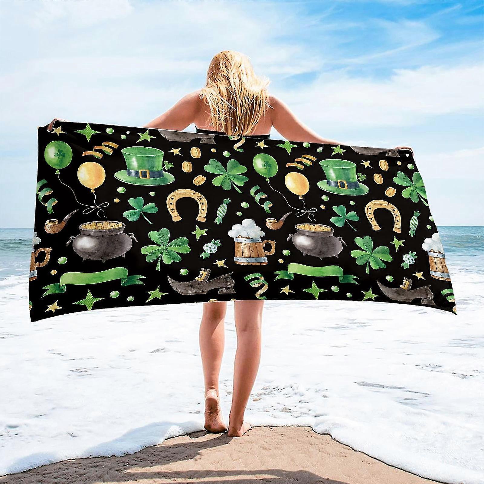 St. Patrick's Day Microfiber Strandhandduk Superlätt Färgglad Badhandduk Sandproof Beach Filt Multifunktionell Handduk För Resor Pool 30