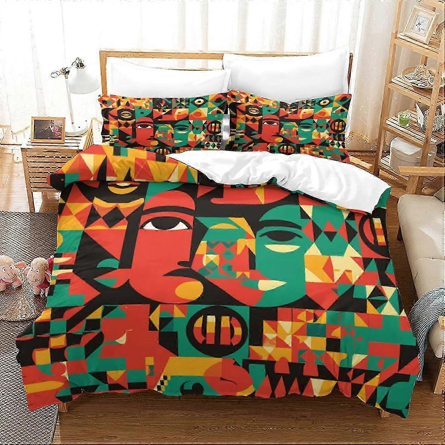 J1428 Lençóis Africano Geométrico 3D Impresso Quilt Cover Set 3 Peças Colcha Microfibra Macia com Fecho de ZíperFronhas para Crianças Meninas Meninos Anúncio