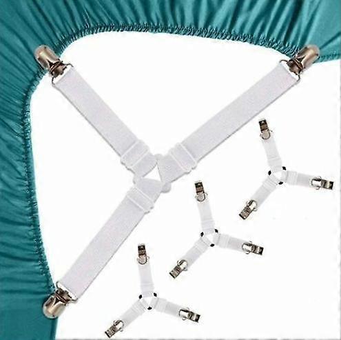 White 4pcs Bed Sheet Straps Fitted Sheet Tie Triangle Elastic Mattress Clip Adjustable Sheet Stretcher Suspenders Mattress Strap
