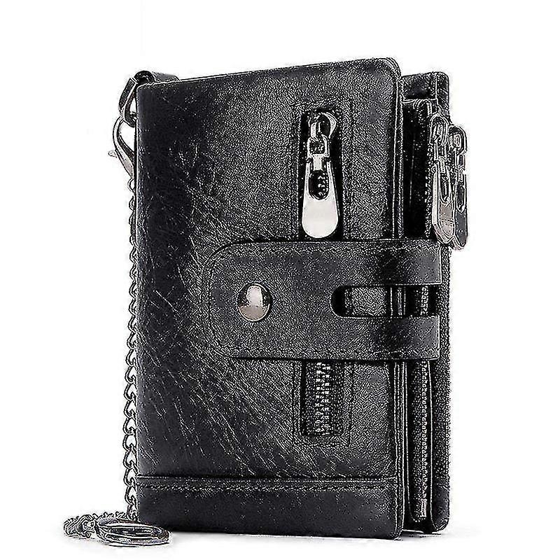 Rfid Blocking Mens Real Leather Wallet - Key Belt Chain Buttoned Coin Pouch