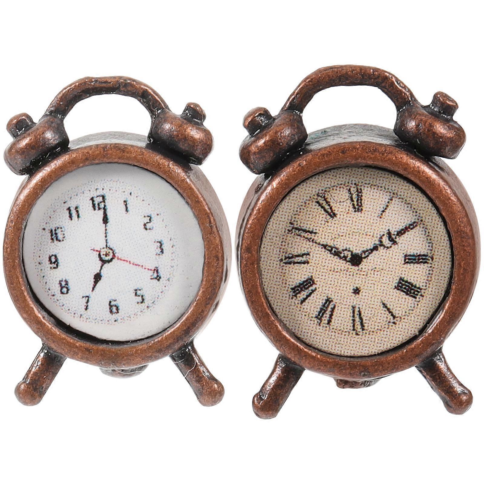 2pcs Mini Alarm Clock Models Miniature Clock Toy Kids Pretend Play Toy Photo Props