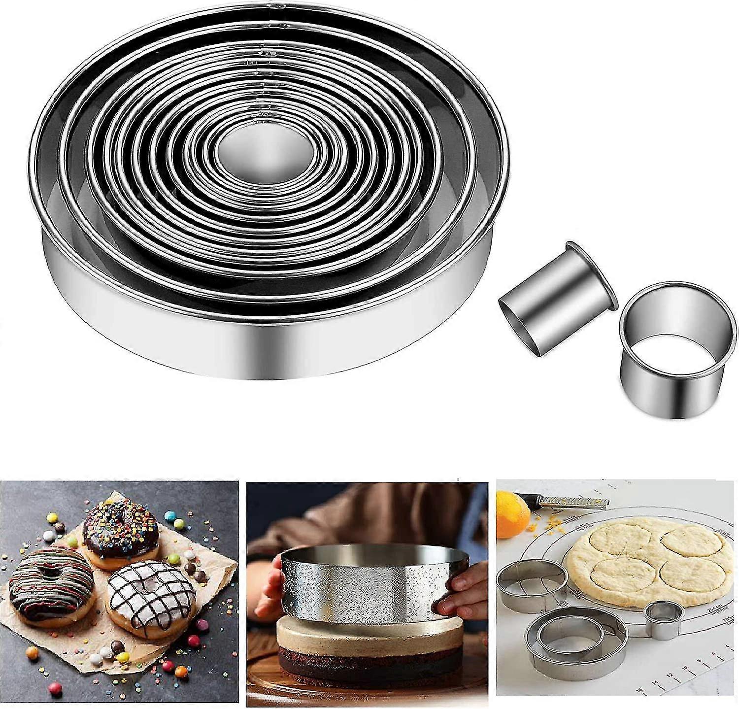 12 Pieces Round Cookie Biscuit Cutter Set,304 Stainless Steel Cookie Cutters And Donut Cutter Ring Molds For Dough Pastry Biscuits