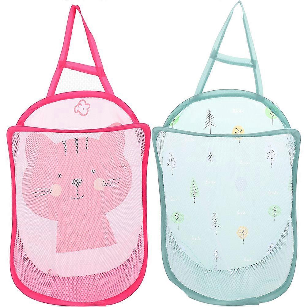 2 Pcs Foldable Basket Collapse Laundry Basket Hanging Storage Bathroom Laundry Hamper Mesh Laundry Hamper