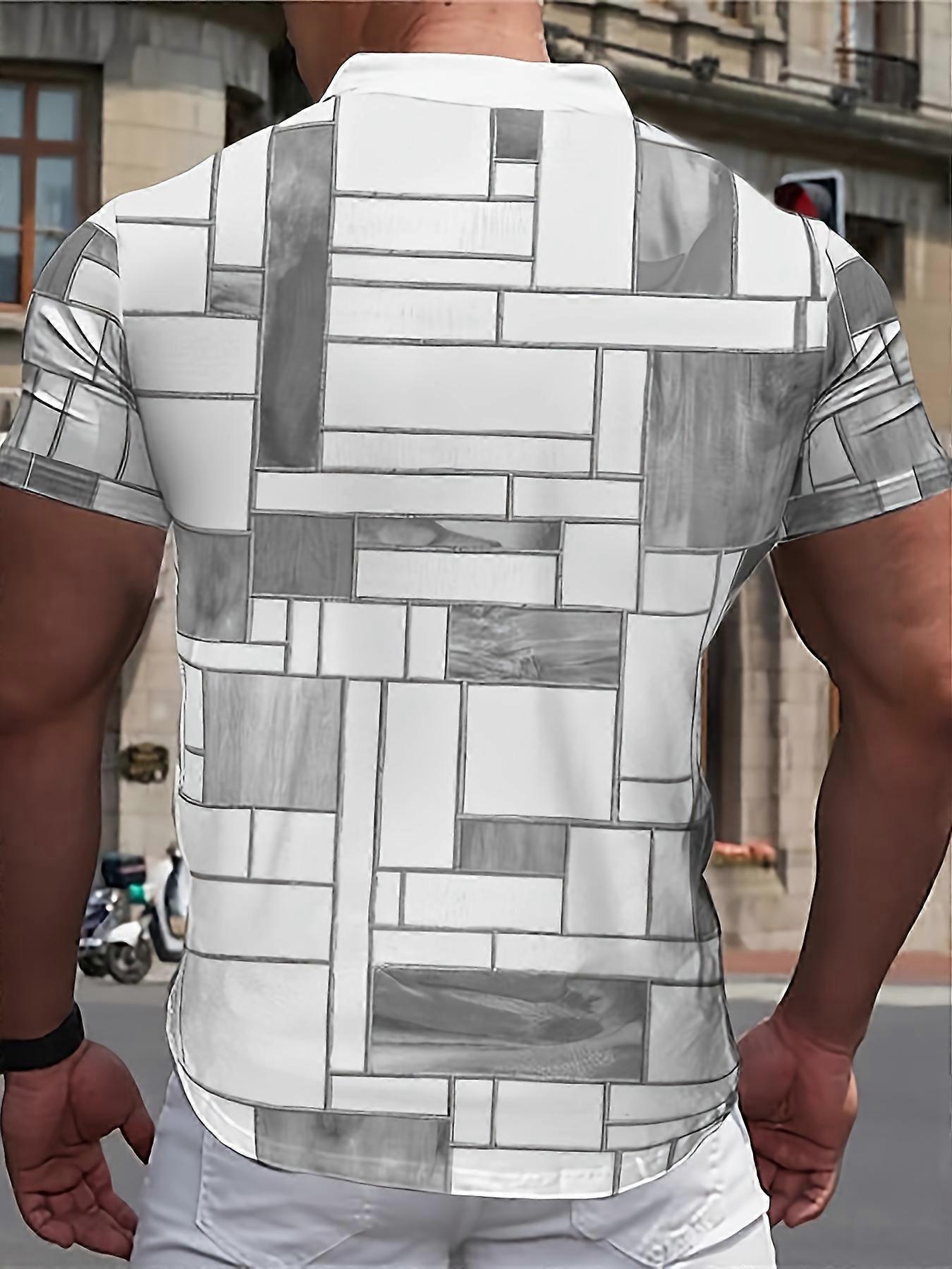 New style Novelty Color Block Pattern Men's Short Sleeve Zipper Golf Lapel Shirt, Men's Summer Clothing, Leisure And Street