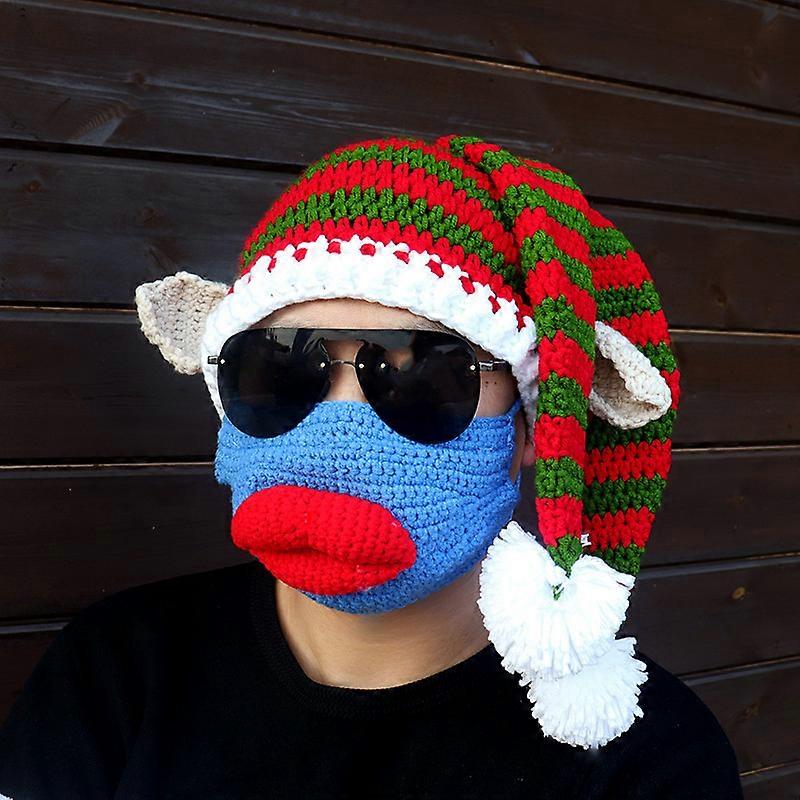 2023 Christmas clown weird hand-knitted fall and winter wool hat two-piece set