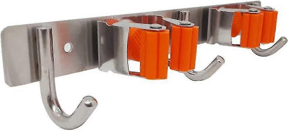 Utility Broom Holder, Stainless Steel Wall Mounted Storage Tool, With 2 Holders And 3 Hooks, Storage Solution