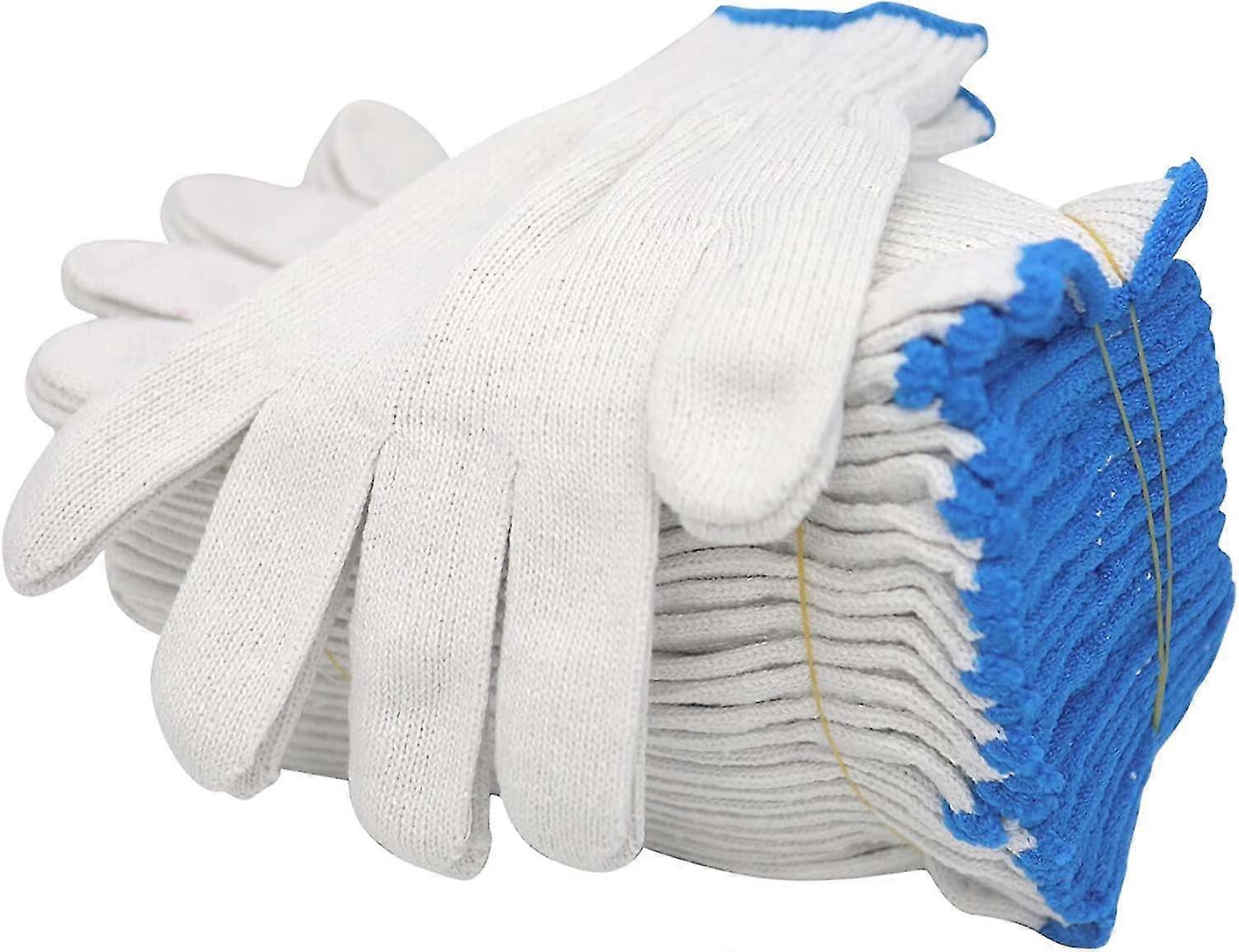 12 Pairs (24pack) Cotton Work Gloves,safety Work Gloves,knitted Lightweight Work Safety Thick Cotton.elastic Safety Protective Industrial Work Gloves