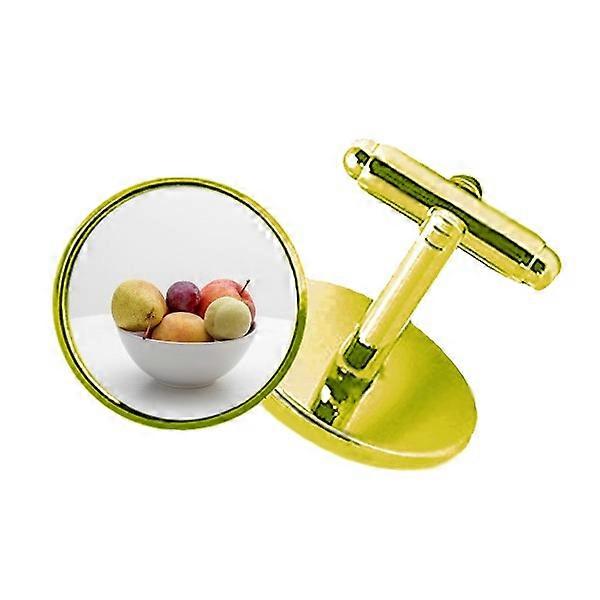 新鮮な温帯フルーツ写真写真スタッズ付きビジネスメタルカフリンクスゴールデン