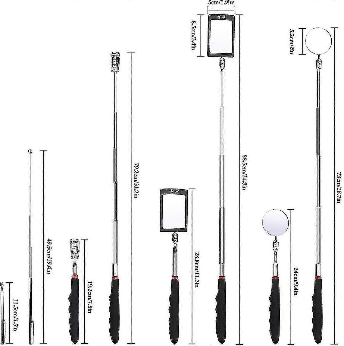 Telescopic Inspection Mirror,4pcs Rectangular/round Magnetic Pick-up Tool With Led Light