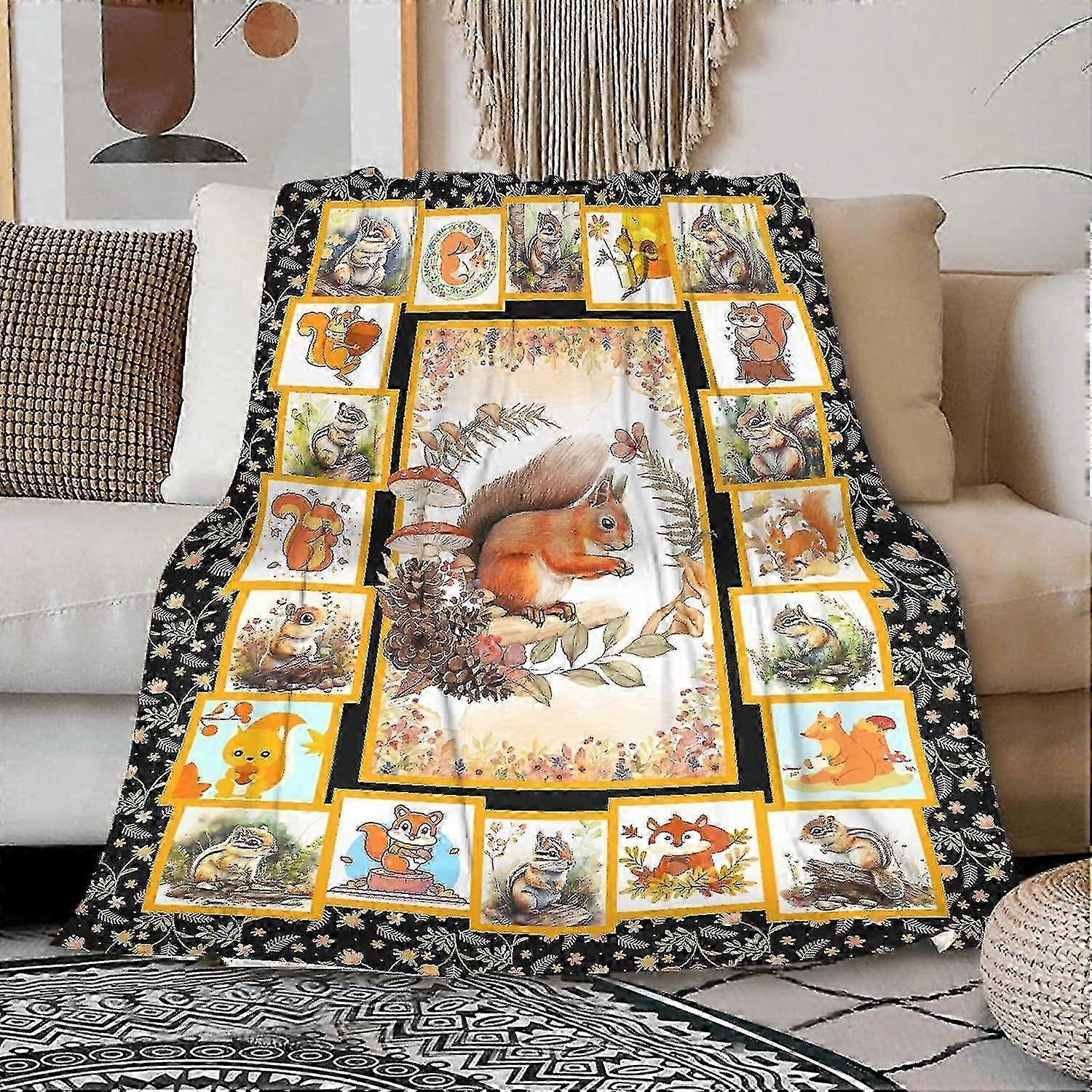 t3573 Blanket Squirrel Lover Flannel Throw Blanket Super SoftCozyPlushBlanketsforCouchBed LightweightandDurableSuitableforAllSeasons Blanket bn3573