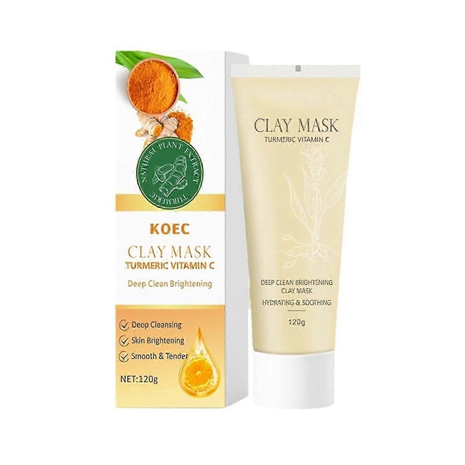 Turmeric Vitamin C Clay Mask, Deep Cleansing Face Mask for Pores & Blackheads, Hydrating Oil Control Facial Skin Care Mask with Applicator Brush
