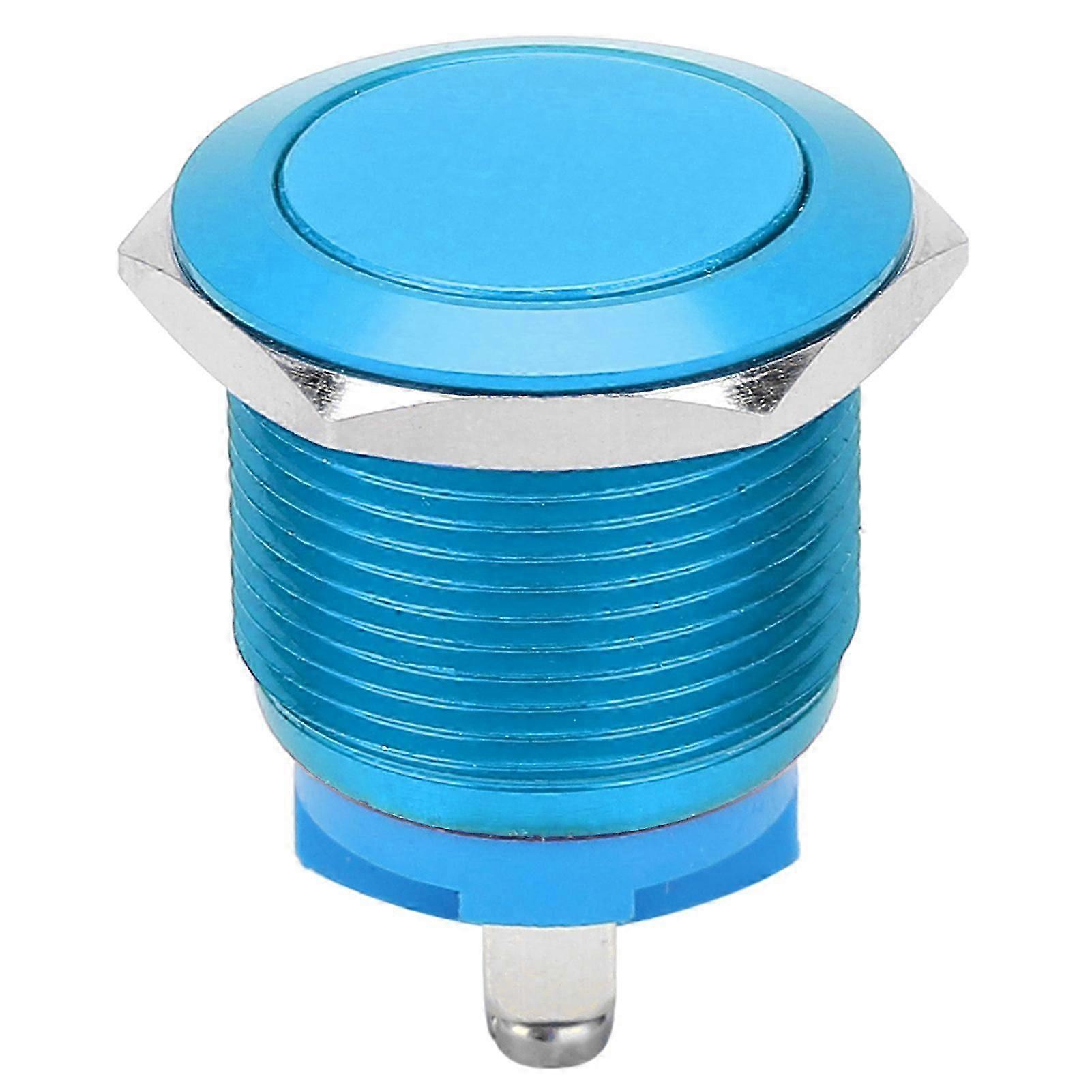 Metal Push Button Switch Flat Head Full Oxidation SelfReset Jog Screw Foot Power Control 19mm(Blue )