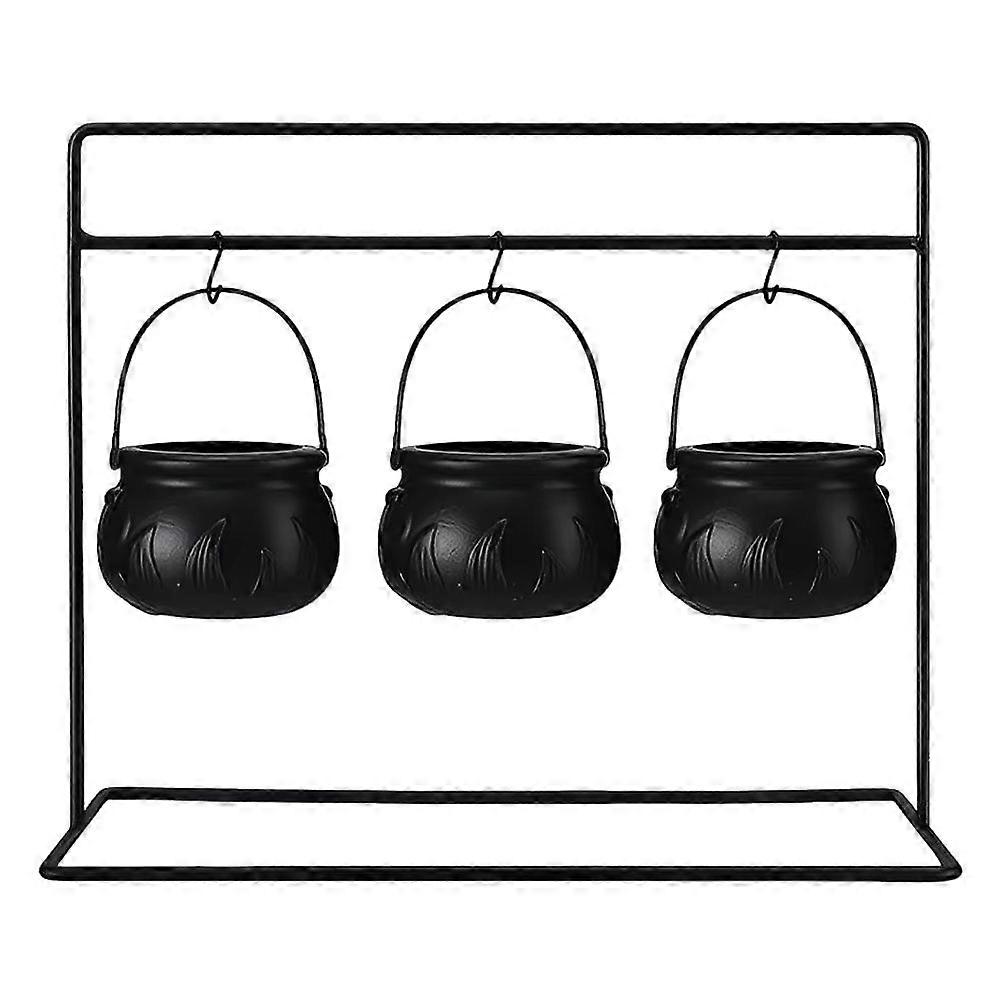 3Pcs Trick or Treat Candy Bucket with Handle & Holder Plastic Witch Cauldron Witches Decorative Pot