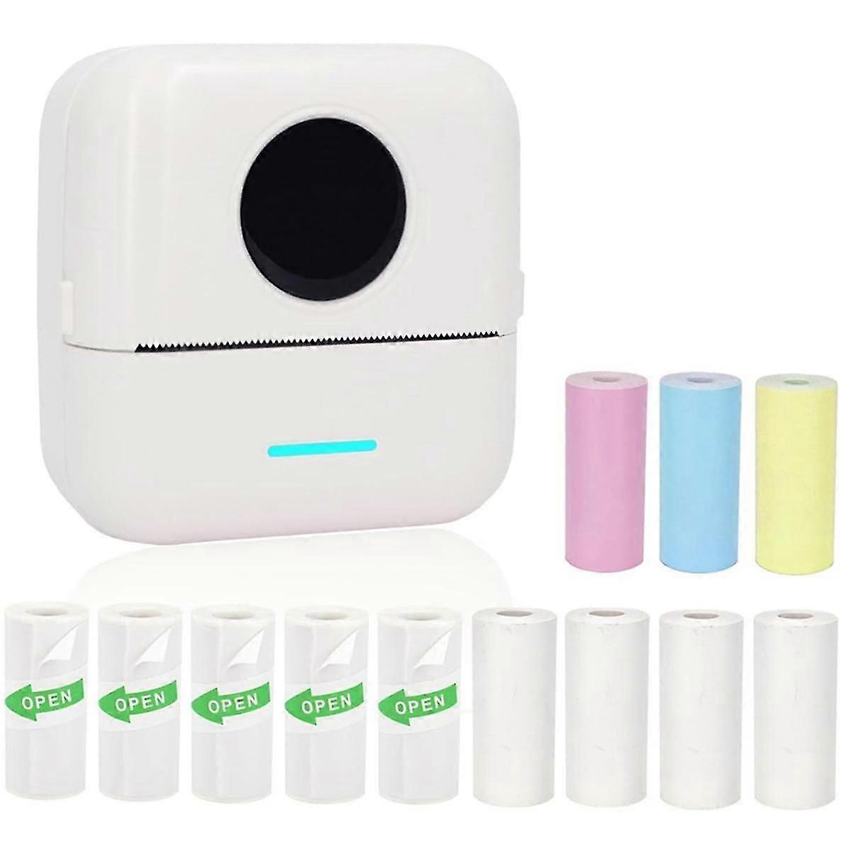 Mini Portable Printer, Inkless Sticker Printer With 12 Rolls Paper, Mini Thermal Printer For Notes/