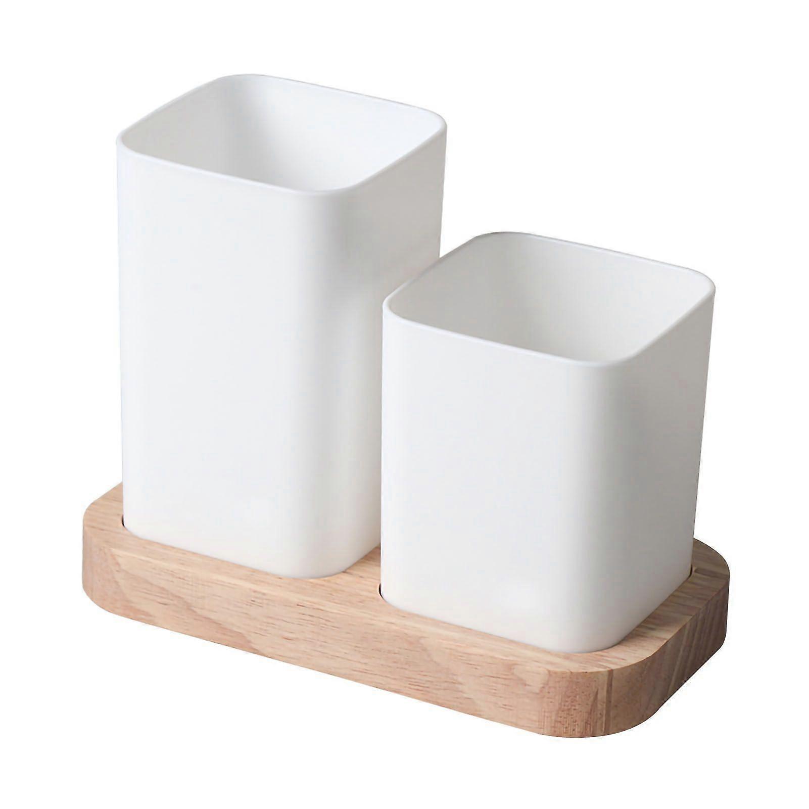 Flatware Organizers with Wood Base Large Capacity Compartment Storage Large Opening Design Kitchen Utensil Caddy 2 Grids