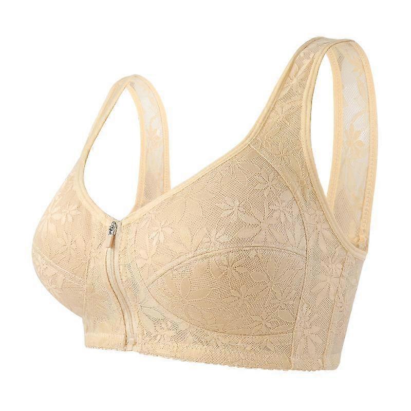 Soft Cotton Thin Cup Front Zipper Middle-aged and Elderly Underwear Ladies Jacquard Non-steel Ring Undershirt Type Large Size Bra