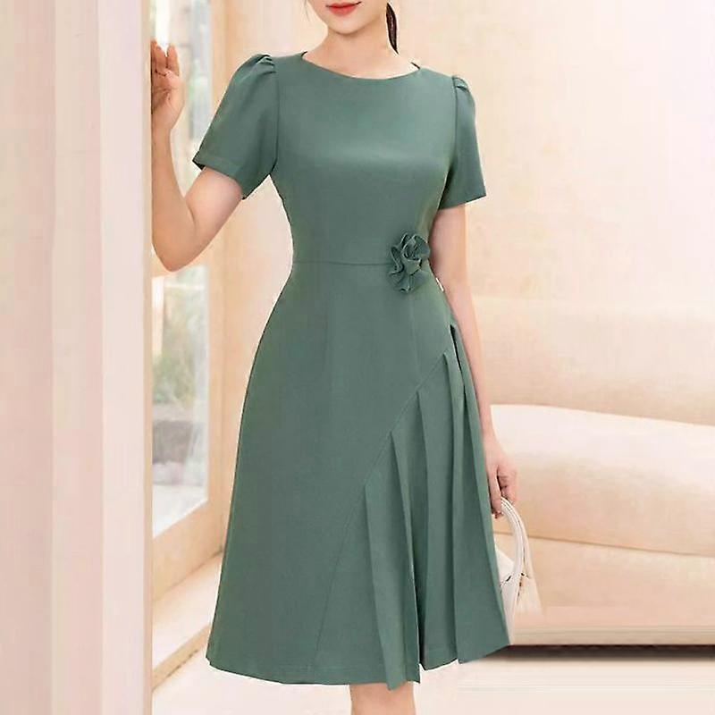 שמלת מידי עם צווארון O-צוואר קז'ואל של ZANZEA לנשים