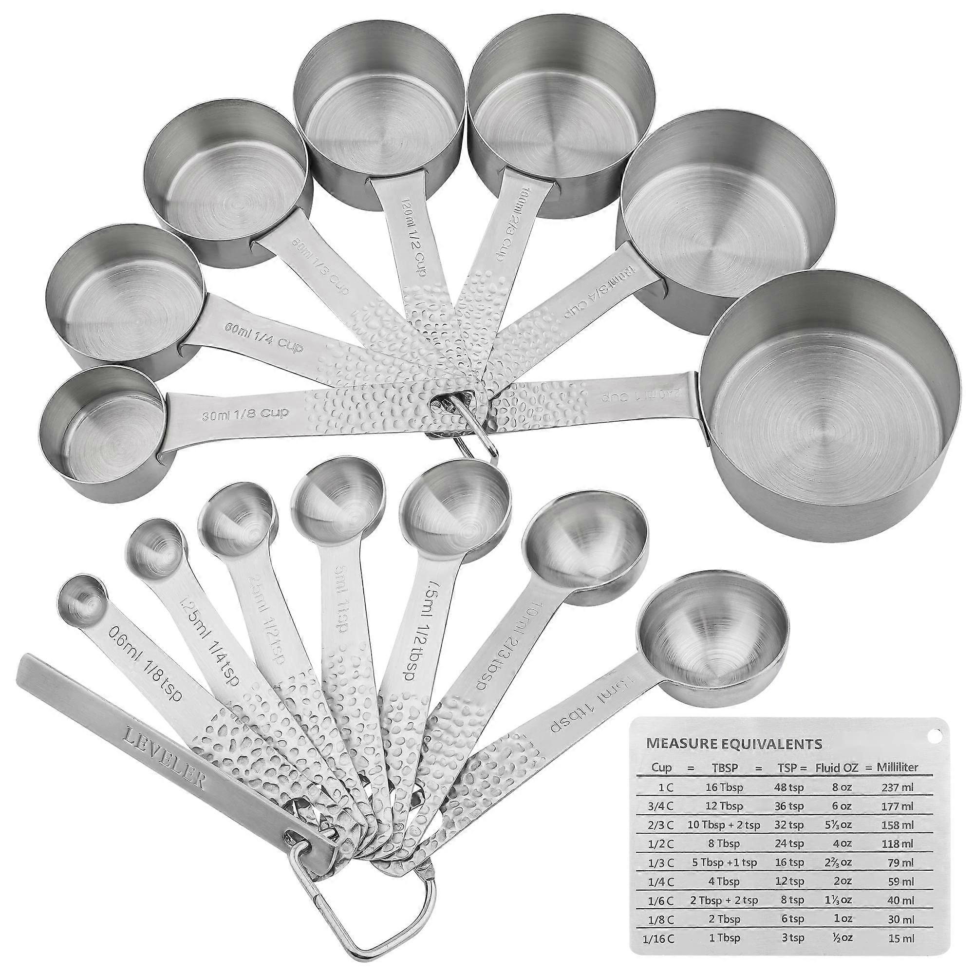 16-Piece Stainless Steel Measuring Set Nesting Cups and Spoons With Leveler For Accurate Measurements