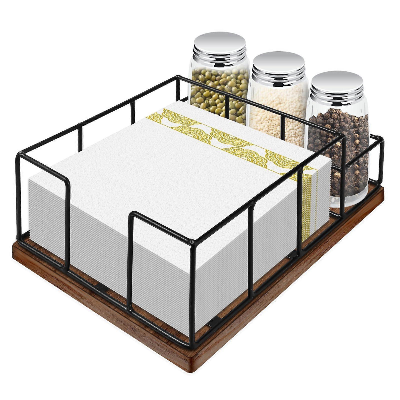 Oversized Wooden Double-Layer Napkin Holder for Kitchen Counter, Rustic Home Decor, Large Size, Durable Design