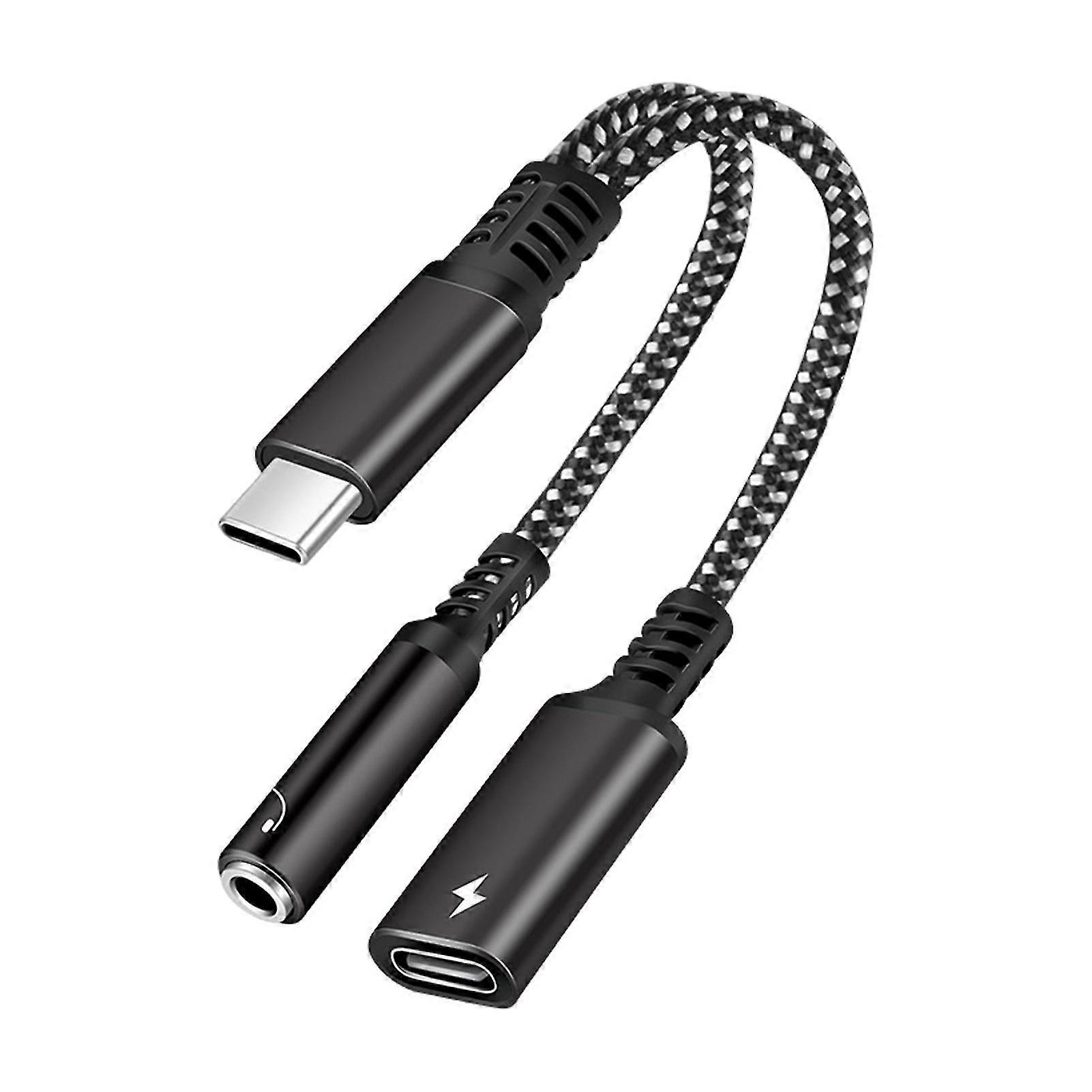 Type-C to 3.5mm Headphone & Charger Adapter Cable Portable 2-in-1 Aux Audio Jack PD 60W Fast Charging Cable for Android