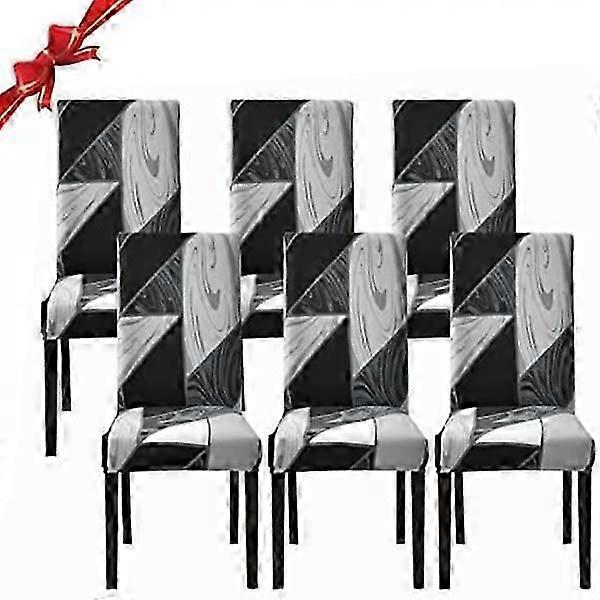Confezione da 6 di fodere per sedie da pranzo elastiche (nero geometrico, confezione da 6), Uni Elik
