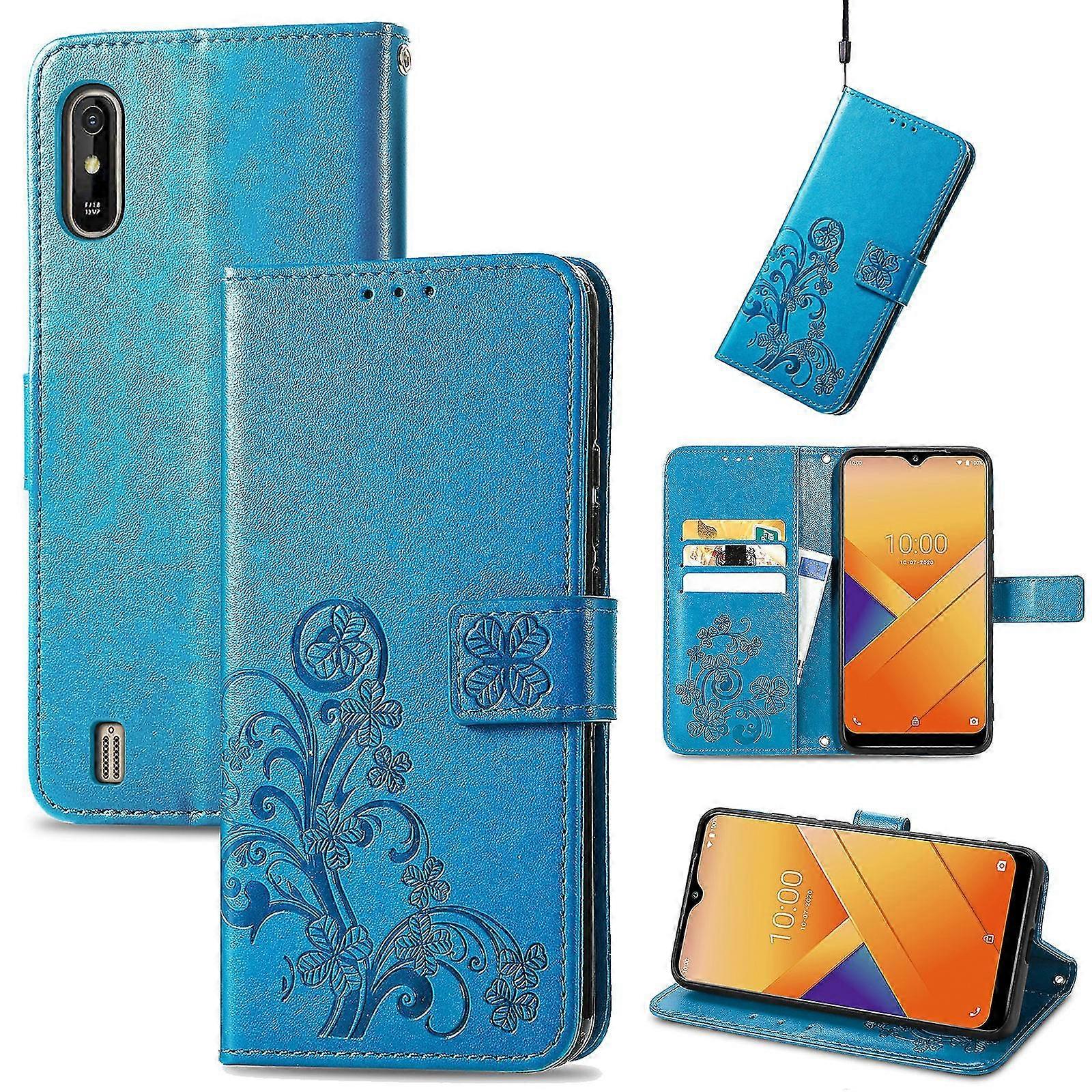 Compatible With Wiko Y81 Wallet Case Card Holder Embossed Lucky Clover Pu Leather Magnetic Kickstand Cover