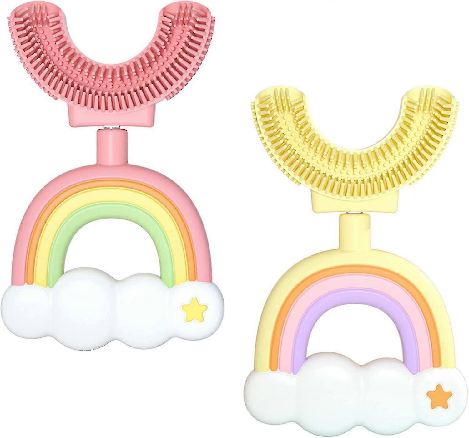 2 Pack Toddler Toothbrushes U-Shaped with Soft Silicone Head, Kids Toothbrush for 1-7 Years Old (Pin