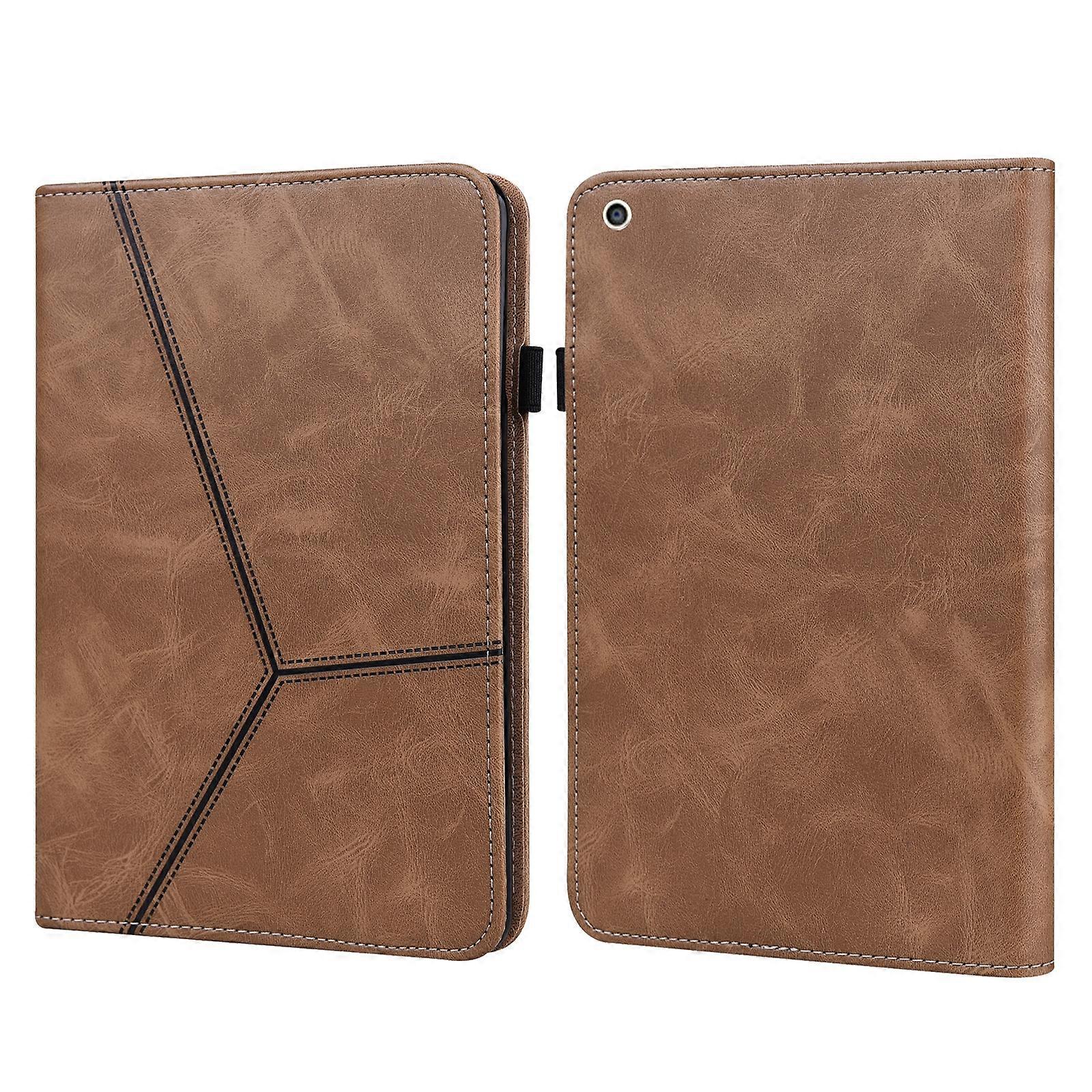 Solid Color Embossed Striped Smart Leather Case For iPad mini 5 / 4 / 3 / 2 / 1(Brown)