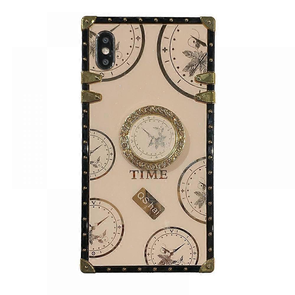 Square Case Compatible with iPhone 13 Pro Max, Luxury Clock Pattern Shockproof Protection Heavy Duty Case with Ring Stand