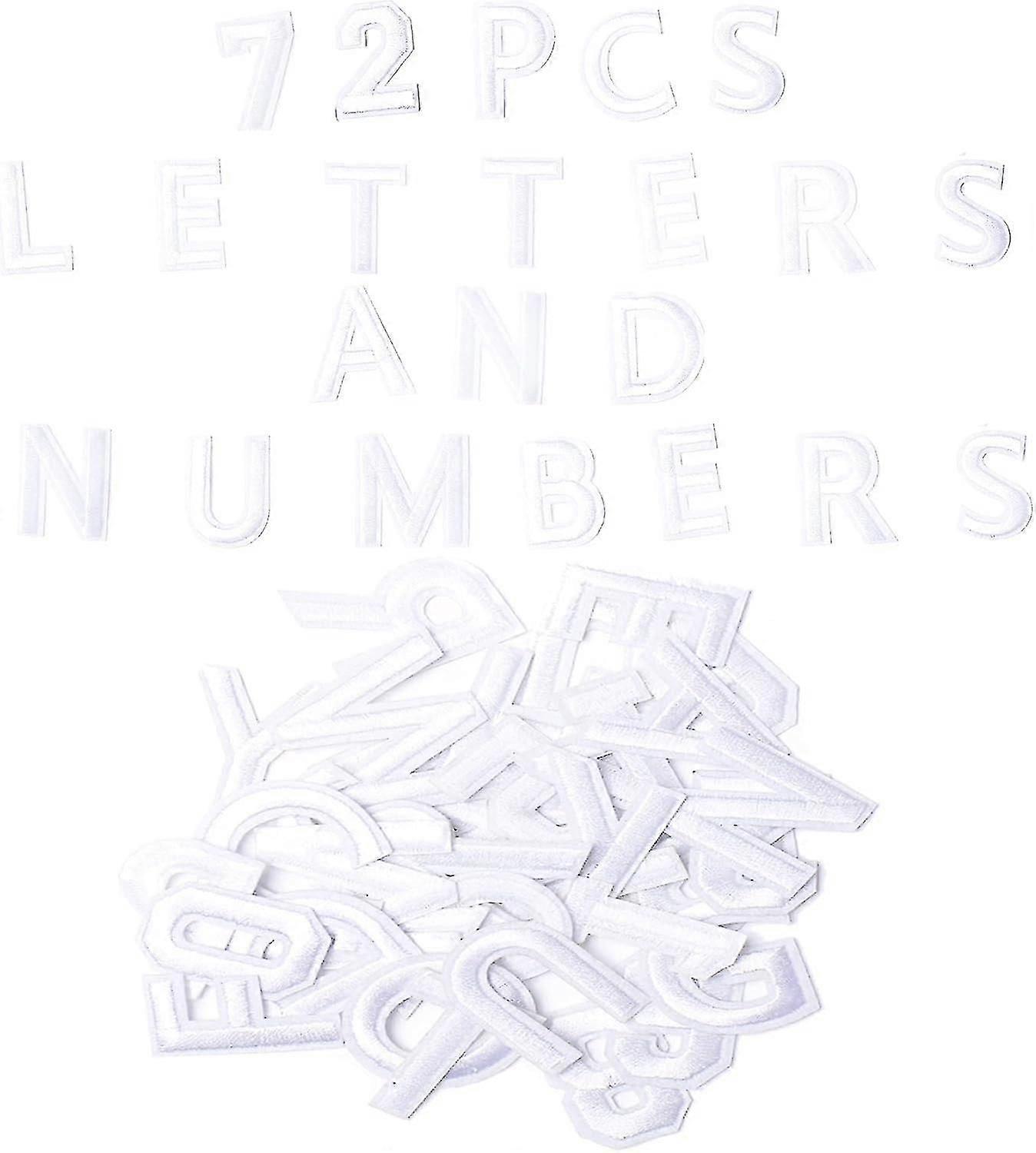 72 Stk Bügeln auf Buchstaben Zahlen Patches - Weiße Applikation