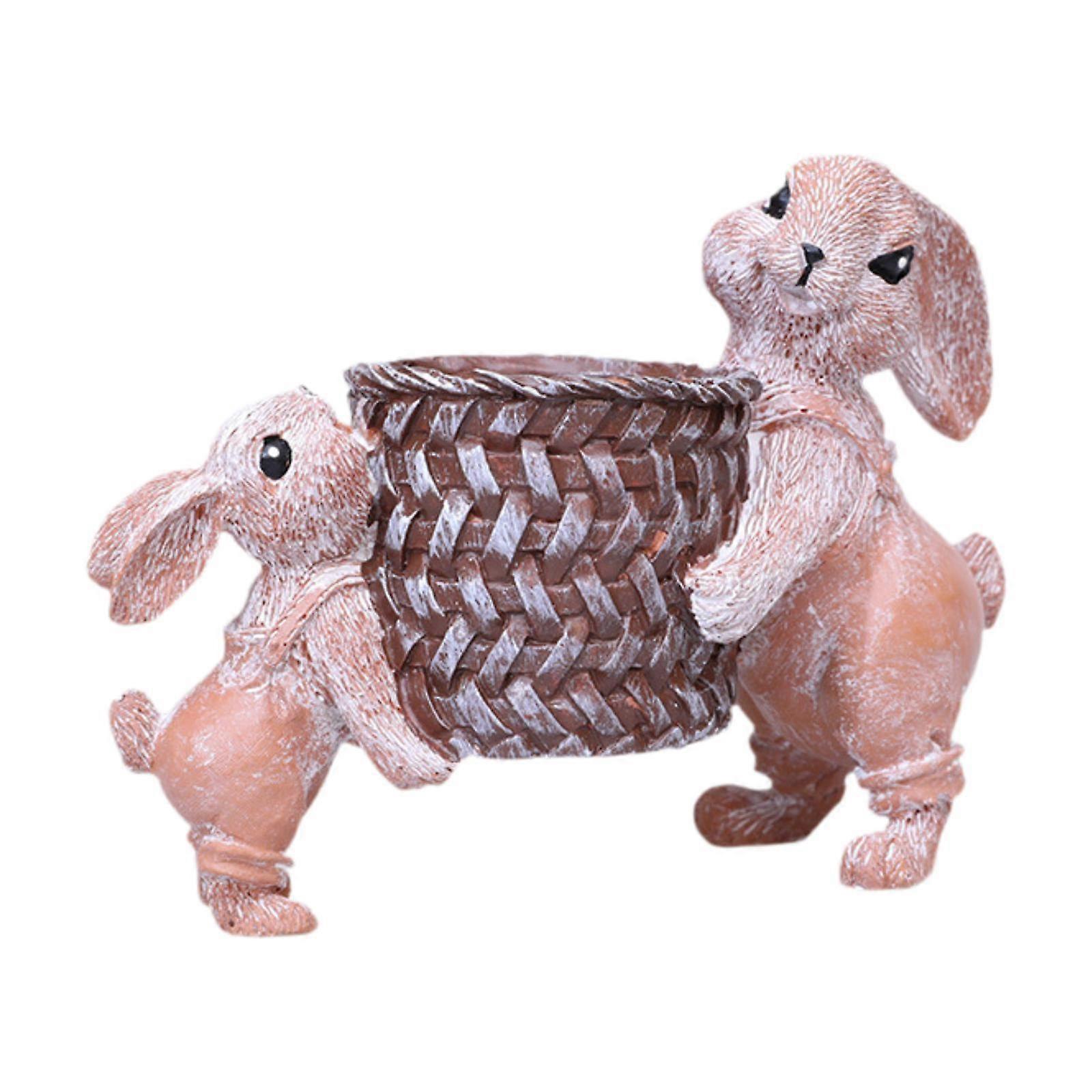 Bunny Figurine Flower Pot Ornament Spring Easter Decoration Easter Basket Easter