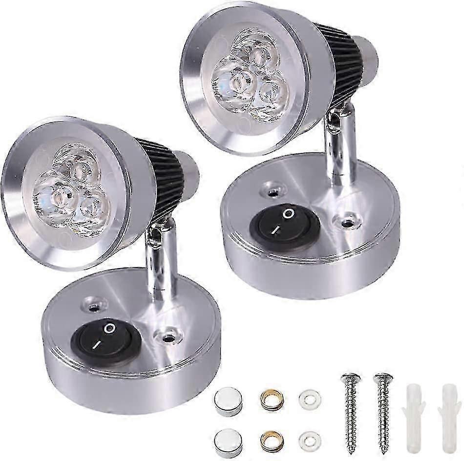 Lampe de lecture LED, 3w Spot réglable Lumière de lecture rv ou rv éclairage intérieur, voiture, marine, rv (2 pièces) (lumière blanche)