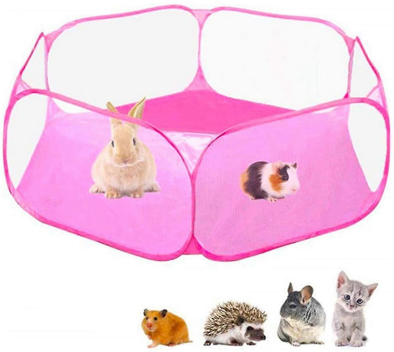 Foldable Indoor Outdoor Pet Playpen, Macllar Pet Playpen Cage For Guinea Pig, Hamster, Rabbit, Rat, Pigs Run Portable (pink)
