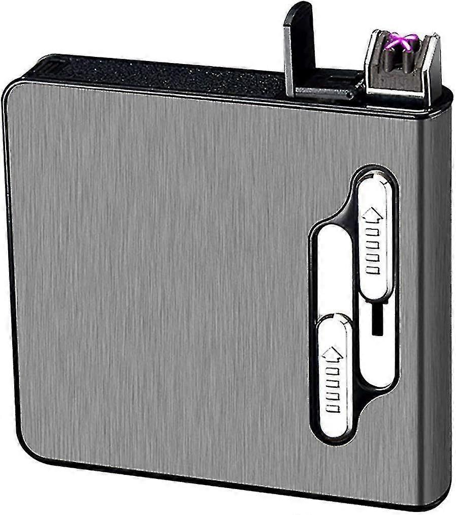 Cigarette Case with Lighter, Dual Arc Lighter, Cigarette Box, Auto Eject, Lighter Rechargeable, Black