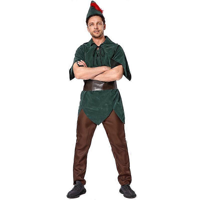 Fairy Tale Peter Pan Personaggio Cosplay Costume Foresta Verde Elfo Principe Verde Scuro Set Di Quattro Pezzi 47.12 170cm