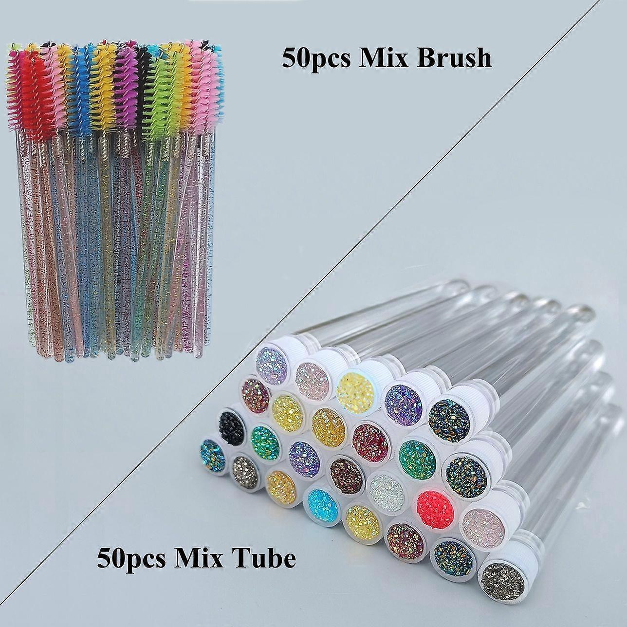 50 PCS再利用可能な眉毛ブラシチューブまつげブラシ眉毛ブラシ交換可能な防塵スパークリングダイヤモンドメイクブラシ
