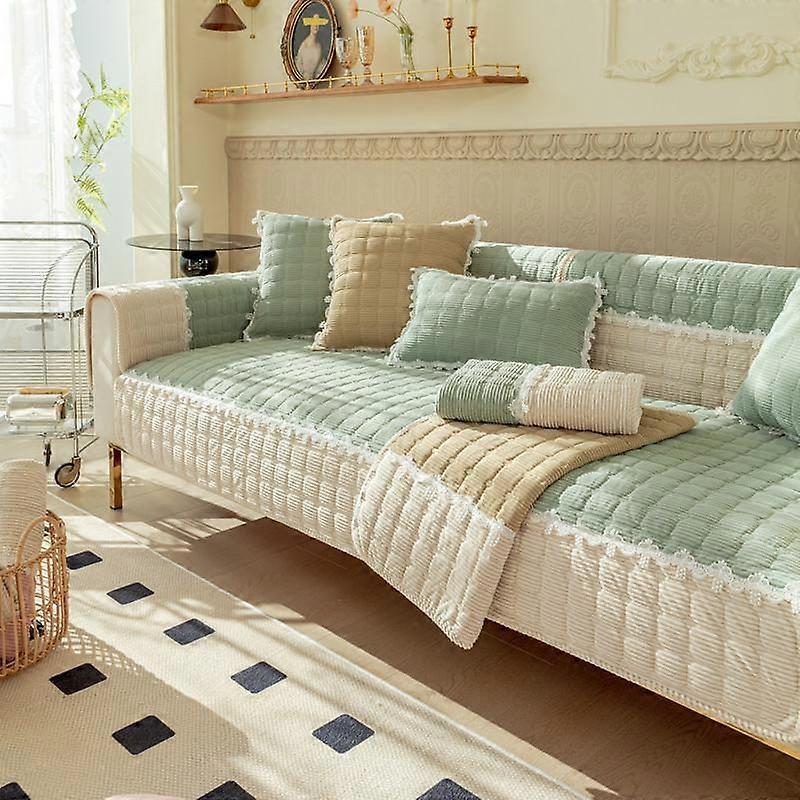 Autumn and Winter Models Corduroy Colour Blocking Lace Sofa Cushion Modern Simple Non-slip Sofa Cushion Towel