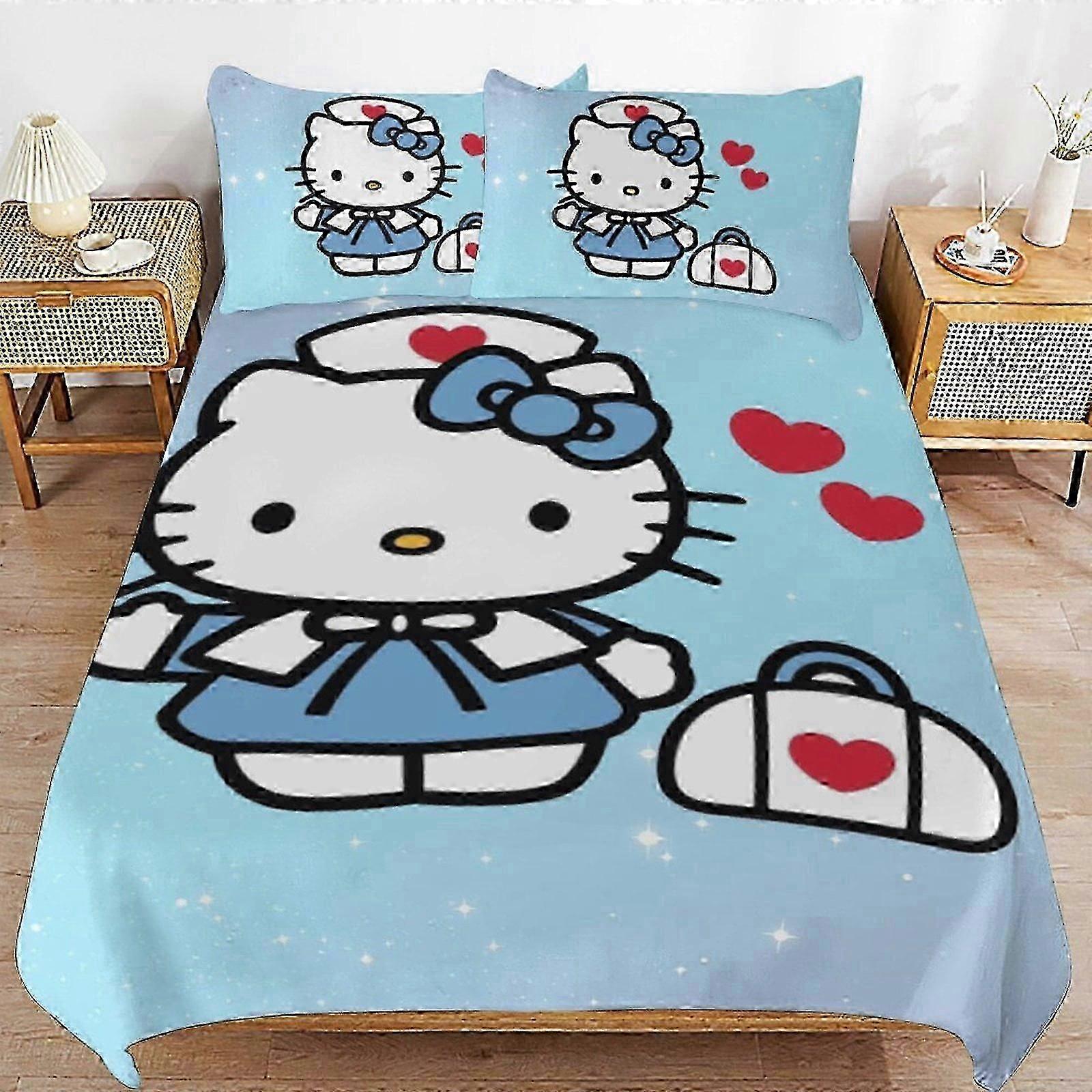 n1308 Lençóis Hello Kitty Conjunto de capa de edredom, Conjunto de cama de 3 peças Conjunto de capa de edredom decorativo (1 capa de edredom e 2 fronhas) Lençóis iiv13