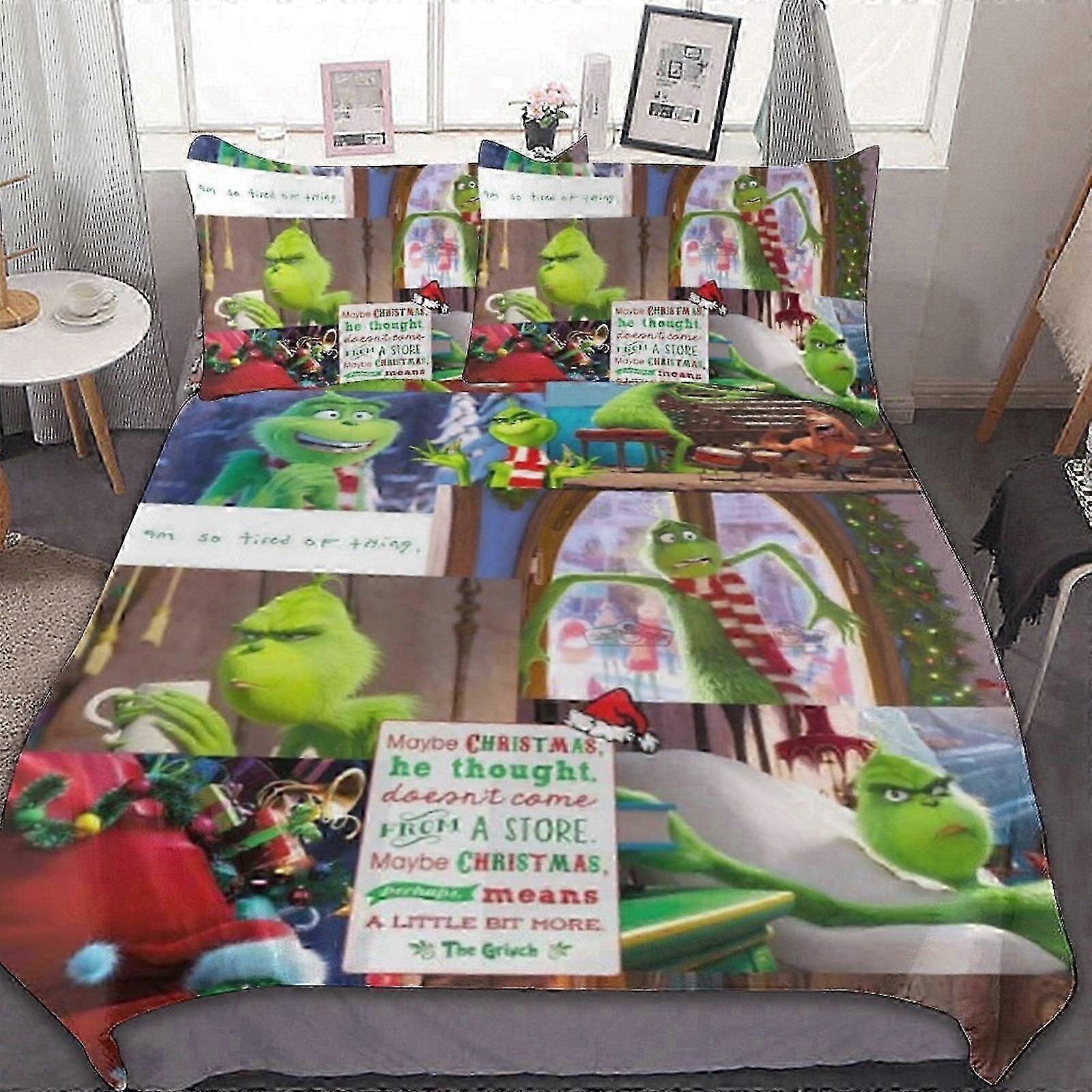 o269 Lençóis The Grinch3 Peças Conjunto de Capa de Edredão Conjunto de Cama Macia Capa de Edredão + Almofada ams Capa de Cama para Casa (1 Capa de Edredão e 2 Fronhas) Cama S