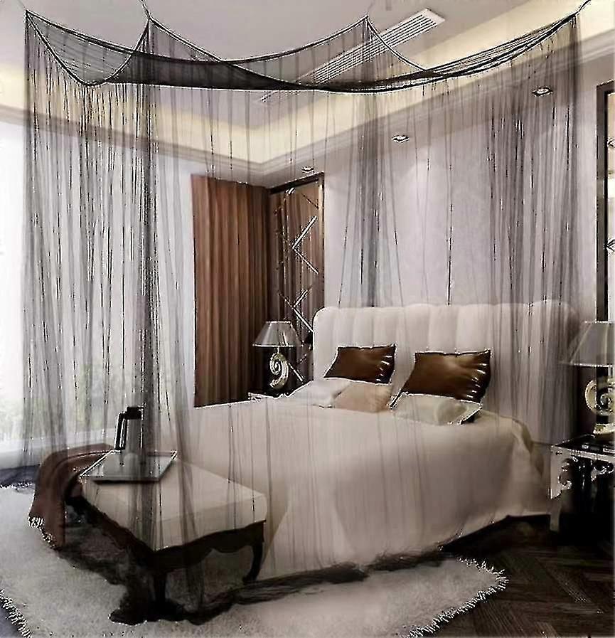 Black And White Installation-free Universal Bedroom Bed Mosquito Net Oversized Space Four-door Outdoor Decorative Mosquito Net New