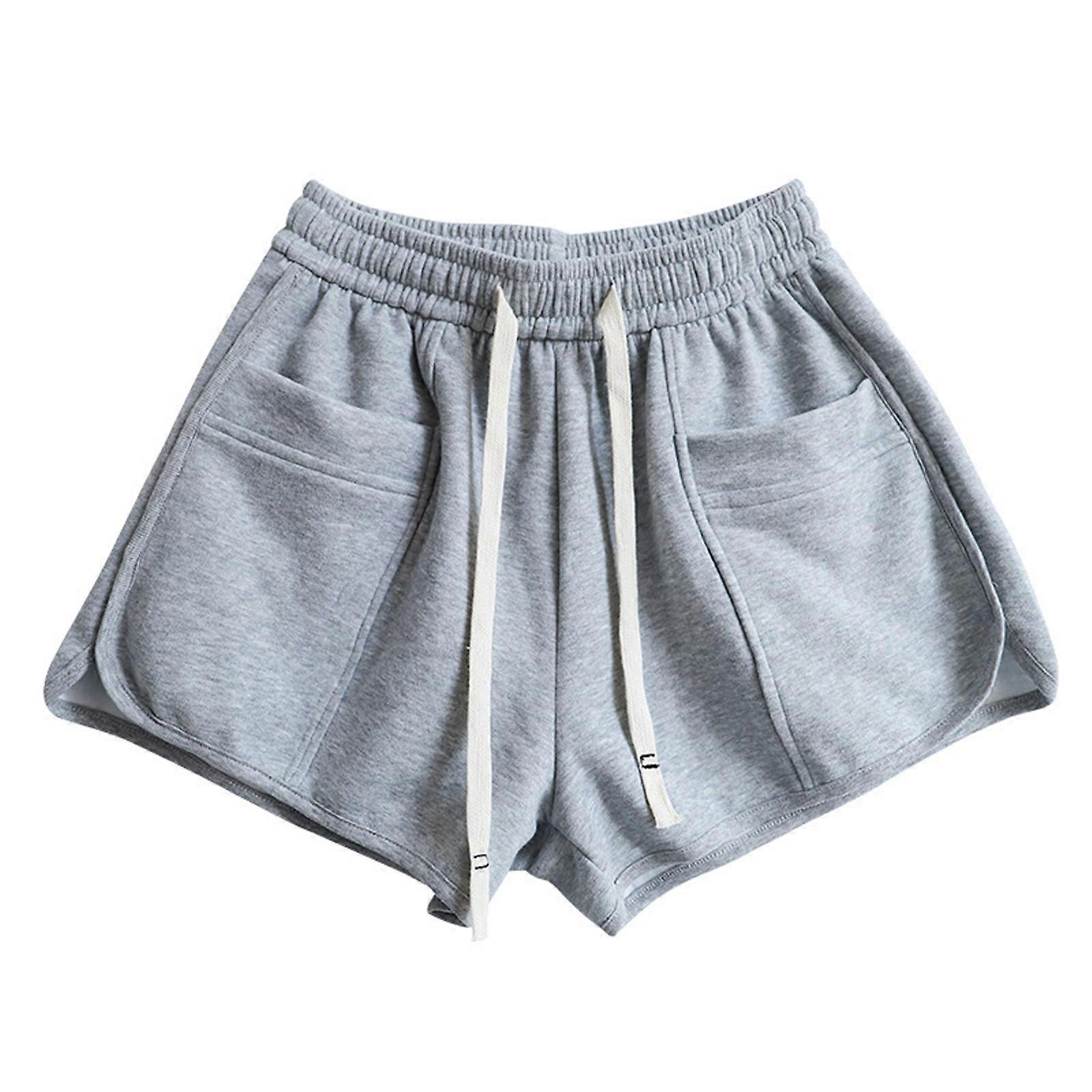 מכנסיים קצרים קיץ נשים אלסטי מותניים מכנסיים קצרים באורך הירך מכנסיים קצרים על חוף הים לנשים קיץ נסיעה מכנסיים קצרים מזדמנים אפור XL