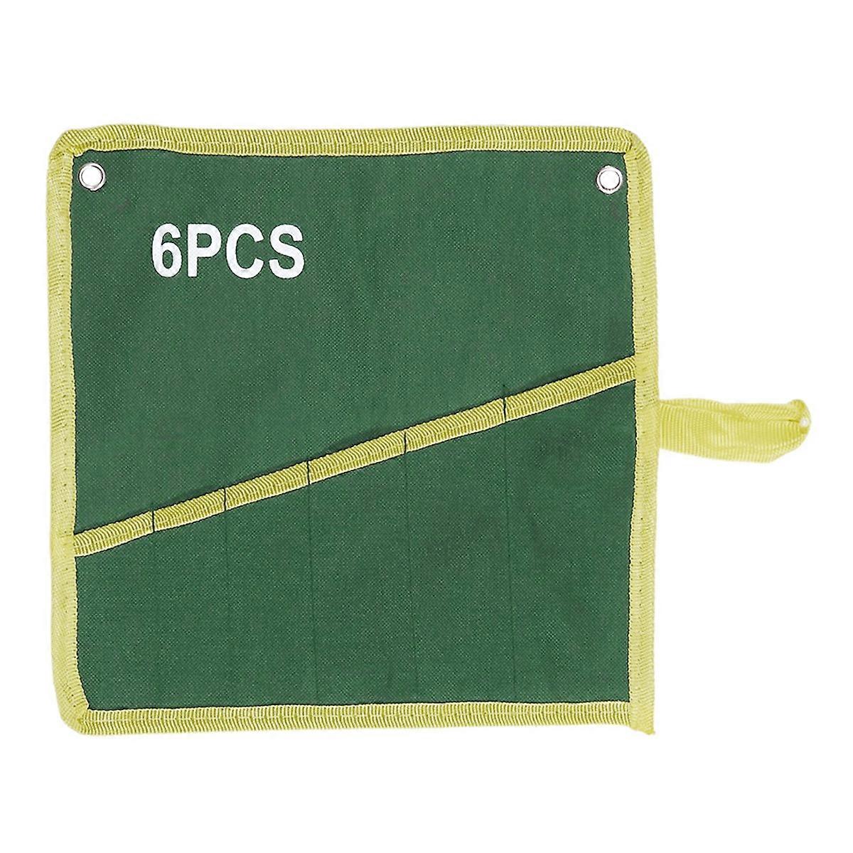 1pcs Durable Canvas Spanner Wrench Tool Roll Up Storage Bag Green 6 Pockets(270*290mm)