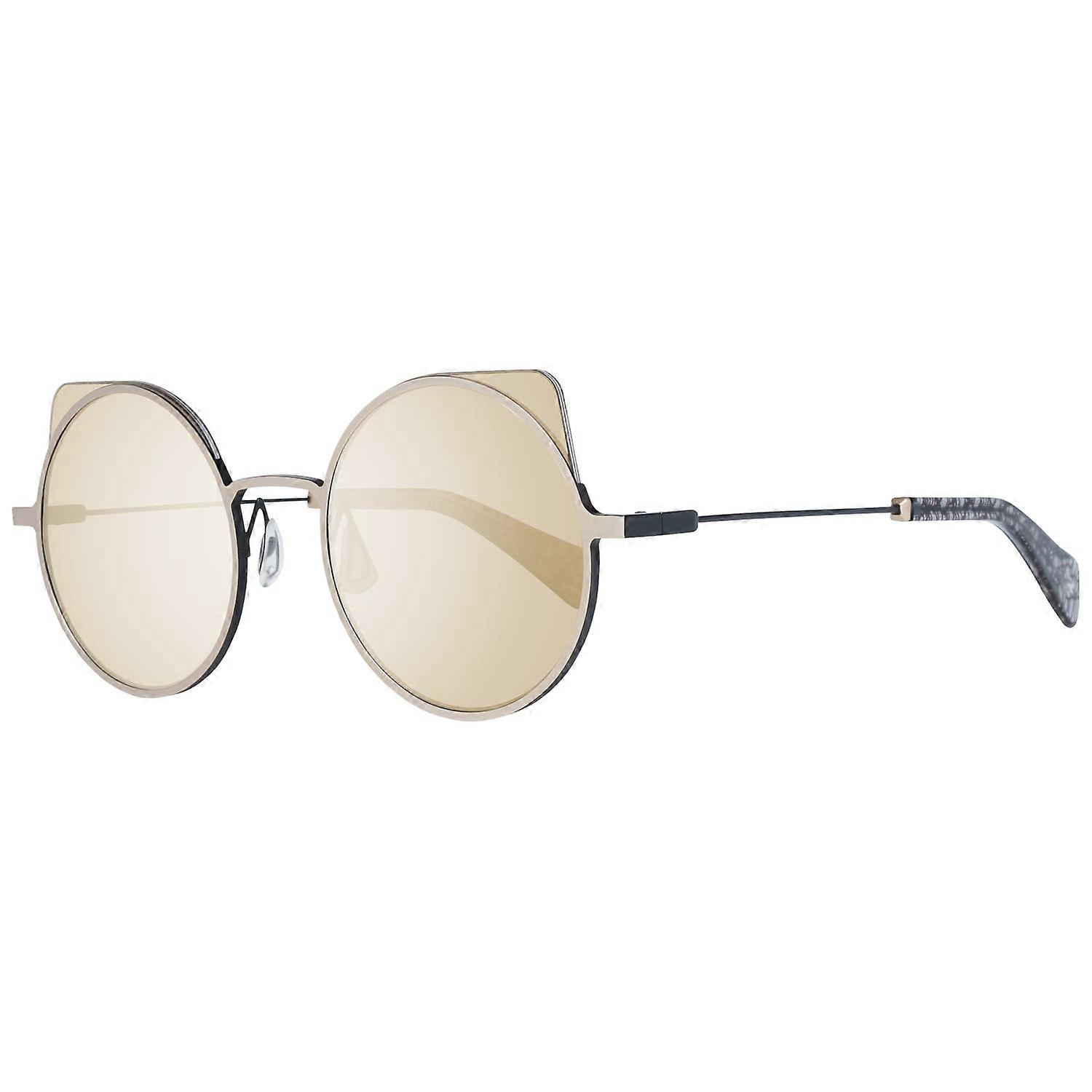 Yohji Yamamoto Yy7030 479 Women's Pale Gold Titanium Cat-eye Sunglasses With Gold Mirrored Lenses