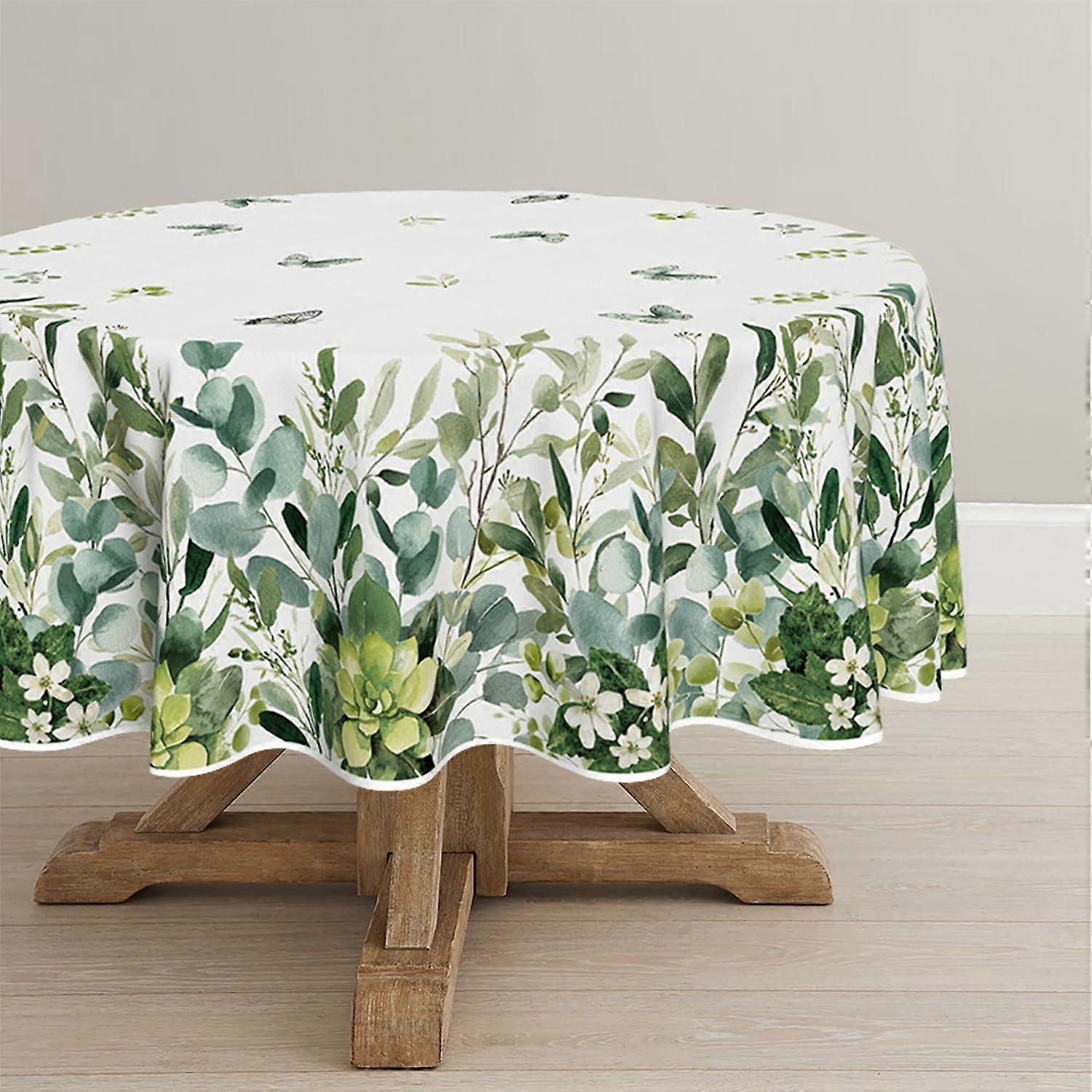 Spring Summer Tablecloth 70x70 Inch Round Eucalyptus Floral Design For Parties And Picnics Dinner Decor